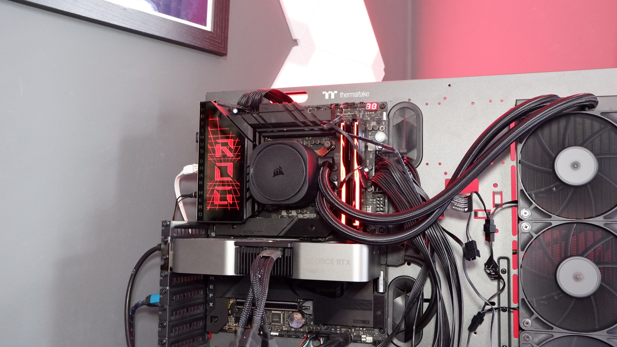 Corsair Nautilus 360 RS liquid cooler set-up on a test bench.