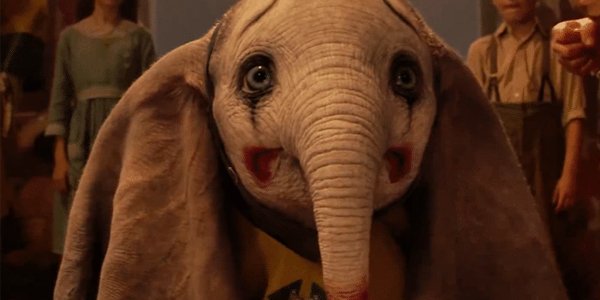 Dumbo in sad clown makeup