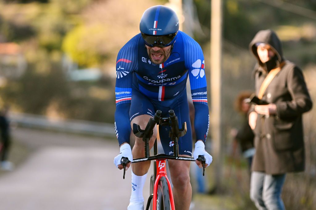 ALES FRANCE FEBRUARY 05 Thibaut Pinot of France and Team GroupamaFDJ sprints during the 53rd Etoile de Besseges Tour Du Gard 2023 Stage 5 a 1066km individual time trial stage from Ales to Ales EDB2021 on February 05 2023 in Ales France Photo by Luc ClaessenGetty Images
