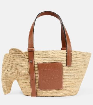 Elephant Small Raffia and Leather Tote