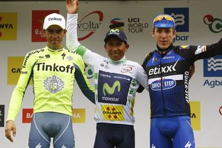 Alberto Contador, Nairo Quintana and Dan Martin on the podium in Catalunya