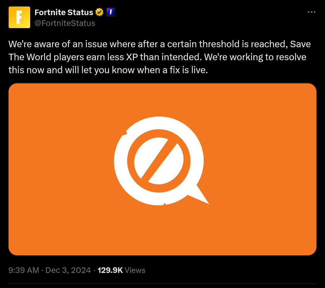 Fortnite’s drastically diminished Save the World XP rewards is a bug, Epic says