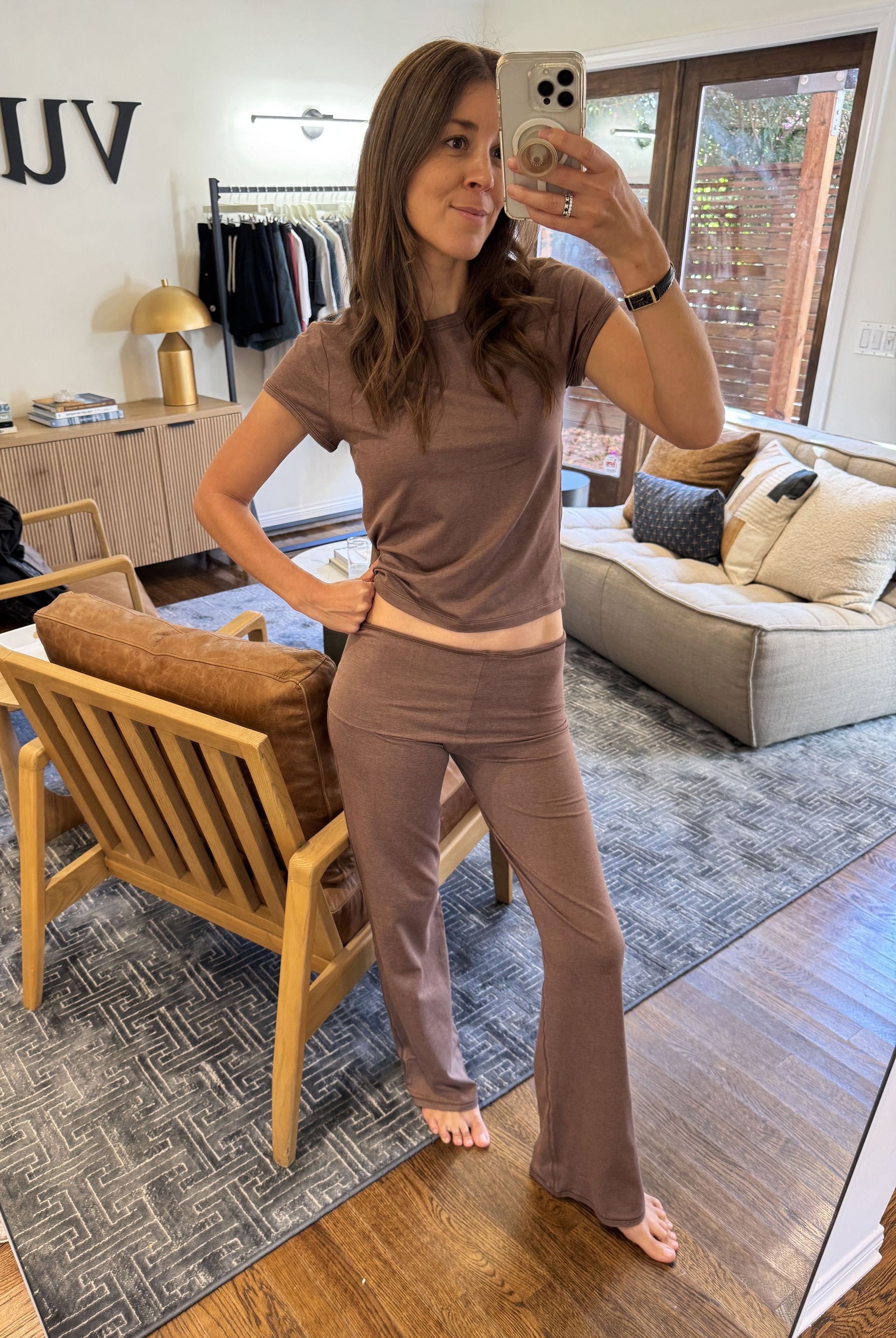 Judith Jones in brown Vuori set.