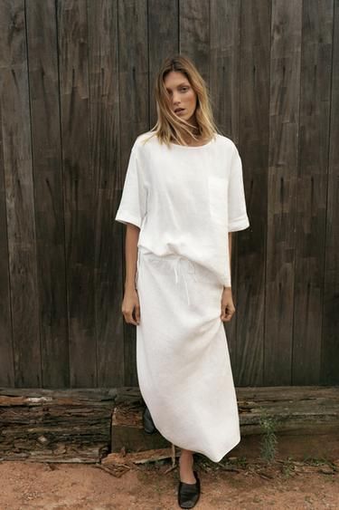 Zw Collection 100% Linen Midi Skirt