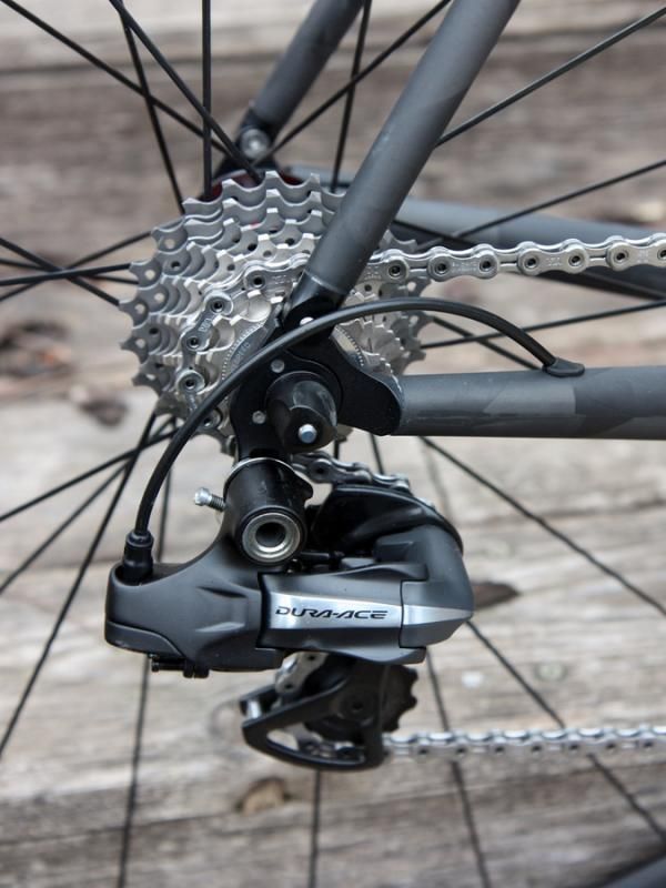 Tidy aluminum dropouts are bonded into the rear end of Crumpton's new SL Road carbon frame.