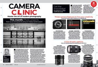 Image showing the first two pages of the Camera Clinic article in issue 292 (April 2025) of Digital Camera magazine, an 8-page masterclass on starting and running photography projects