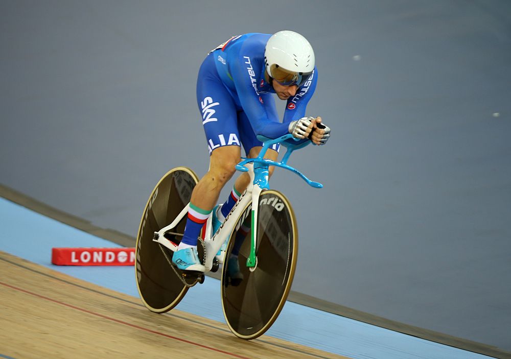 Elia Viviani of Italy races in the Individual Pursuit during the Men's Omnium