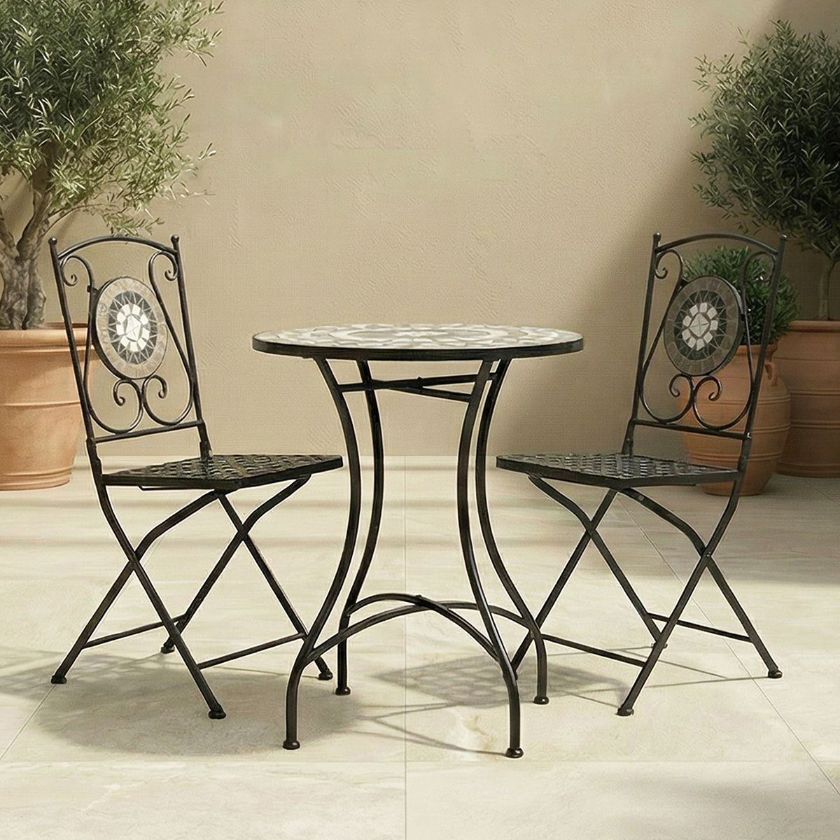 Mosaic Bistro Set for Two Garden &amp;amp; Outdoor Dining - Black