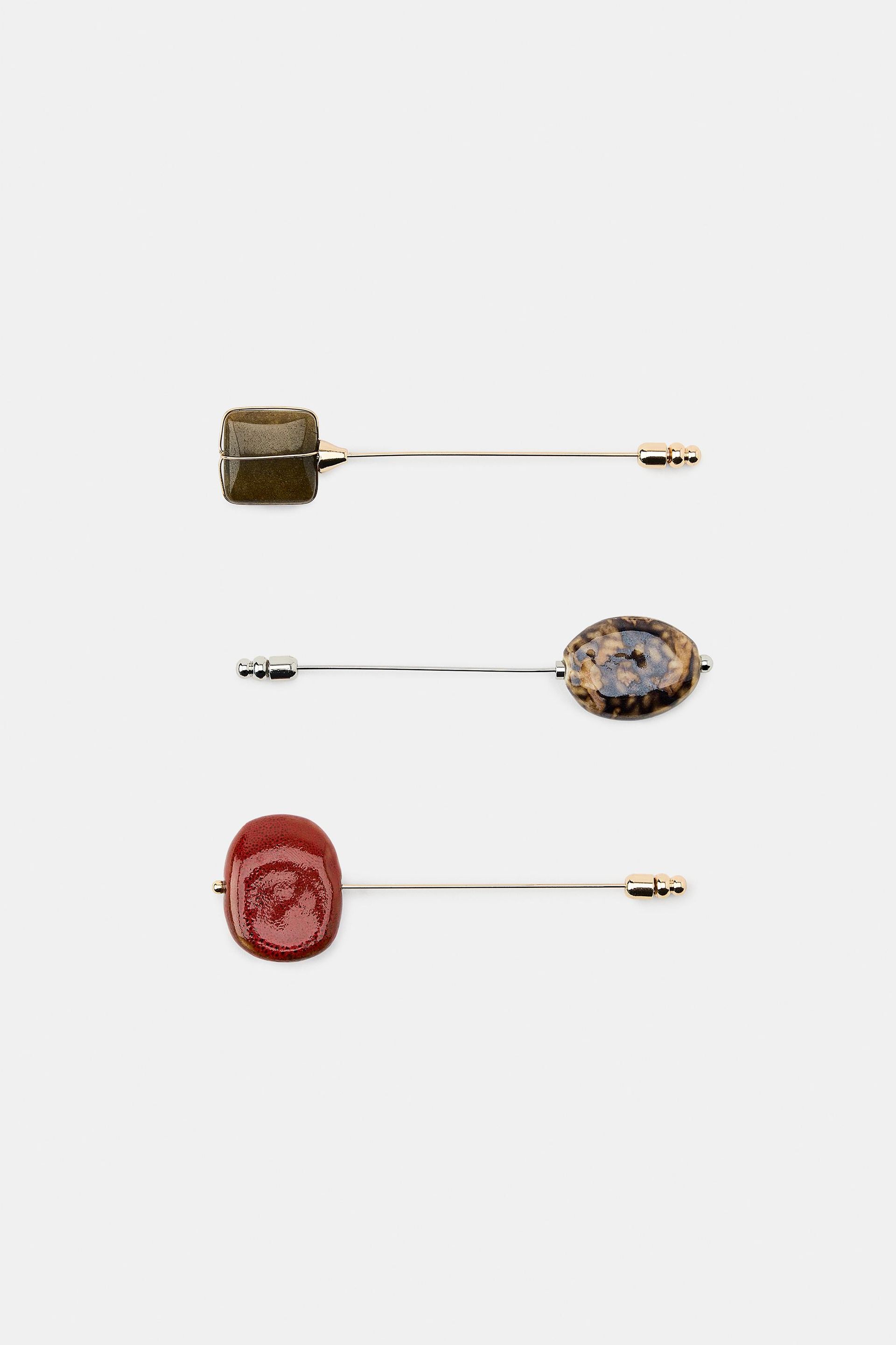 3-Pack of Pin Brooches With Stones