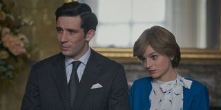 Josh O'Connor as Prince Charles and Emma Corrin as Princess Diana on The Crown (2020)