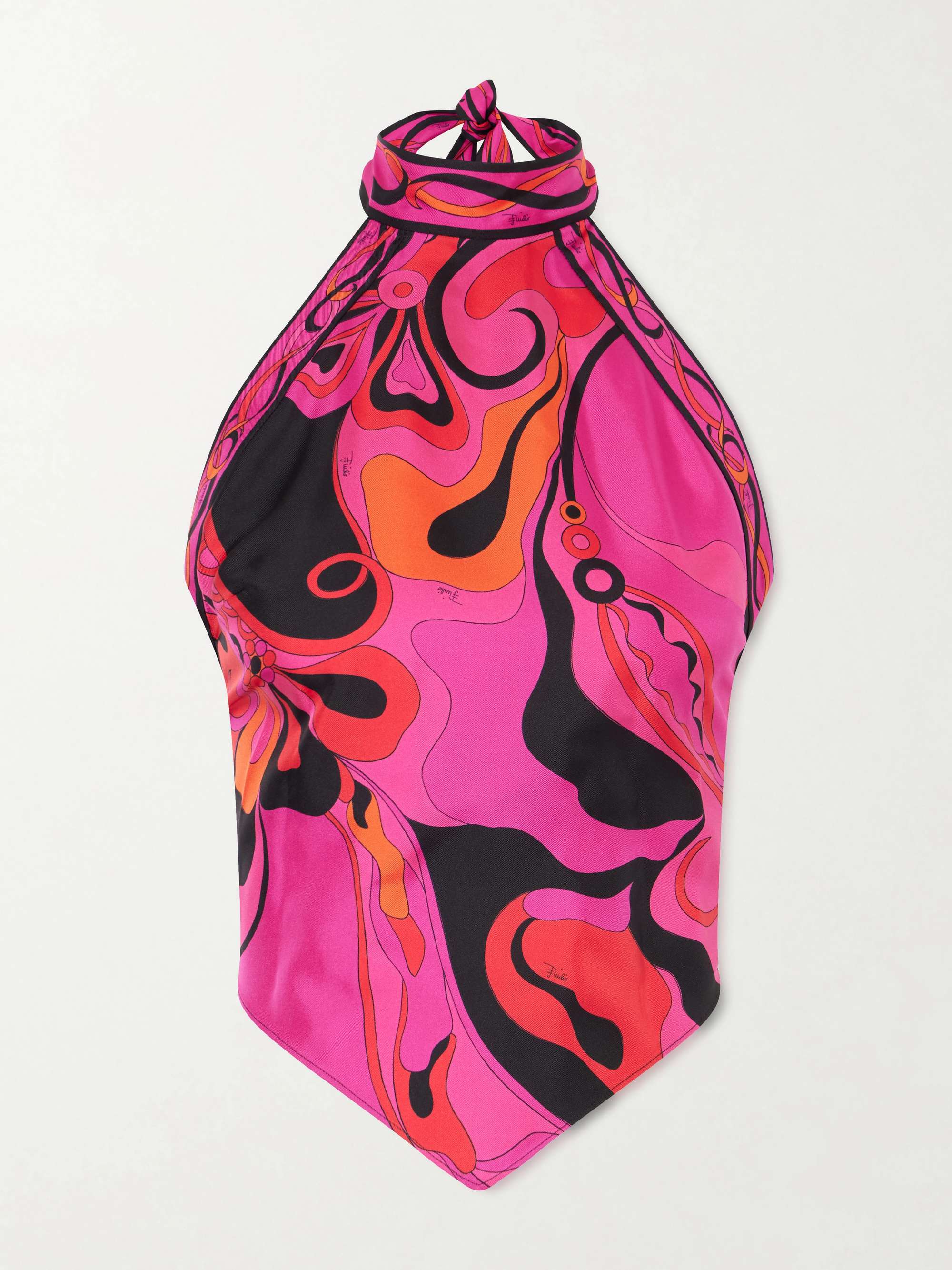 Printed Halterneck Silk-Twill Top