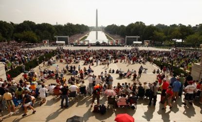 Spectators fill the National Mall from the Lincoln Memorial to the World War II Memorial during the 'Restoring Honor' event.