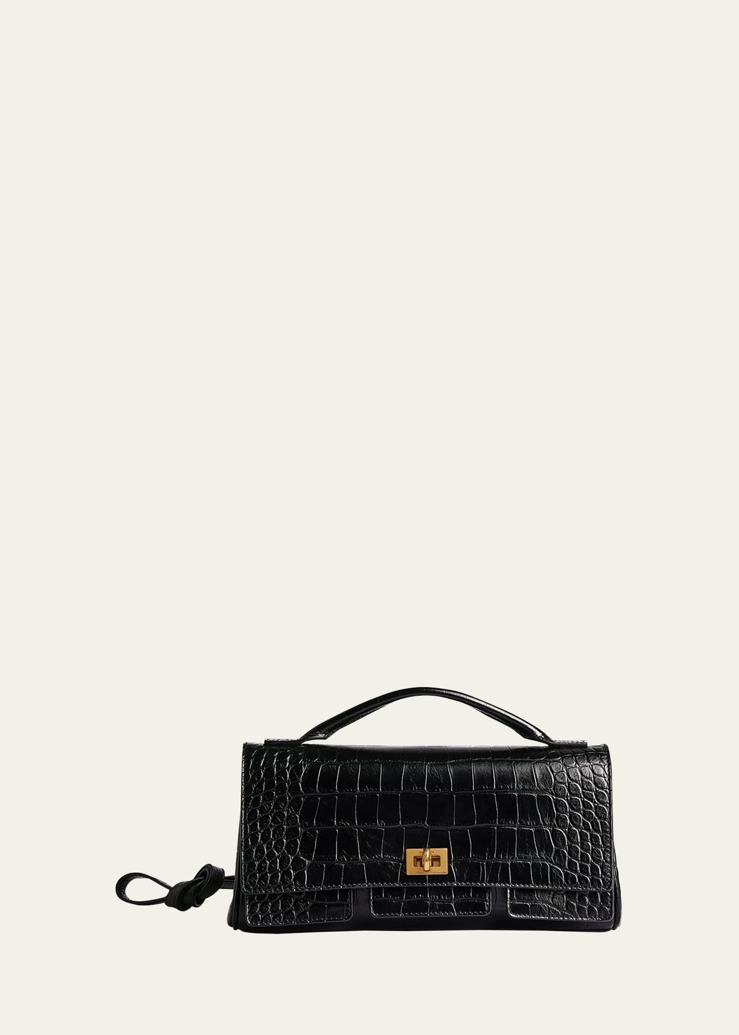 Balenciaga, Bel Air Small Croc-Embossed Leather Clutch Bag