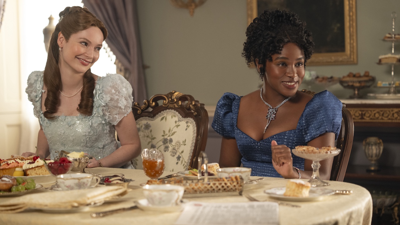 Hannah Dodd as Francesca Bridgerton, Masali Baduza as Michaela in episode 406 of Bridgerton. 