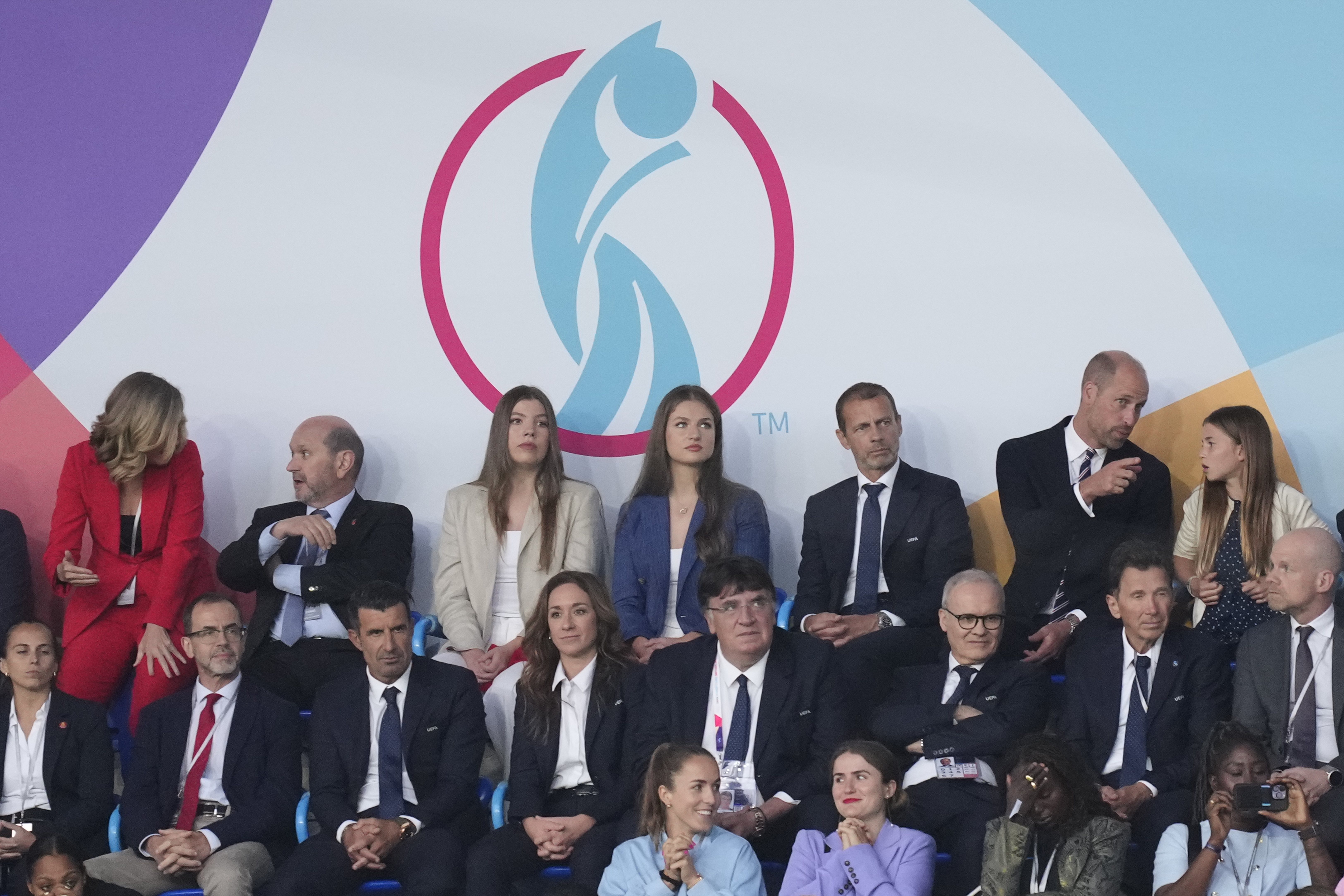 Princess Leonor, Infanta Sofia, Aleksander Ceferin, Prince William and Princess Charlotte at the Spain/England final