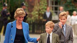 prince william with diana, princess of wales and prince harry on the day he joined eton in september 1995 photo by anwar husseinwireimage