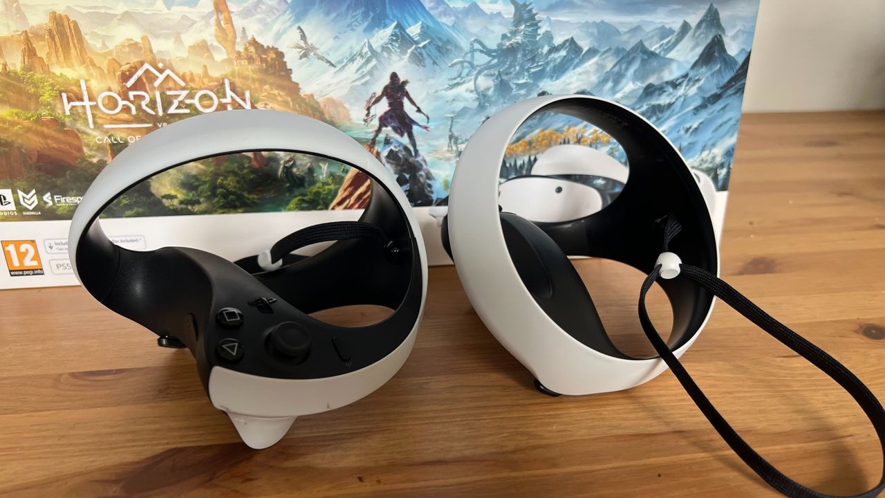 PSVR2- Close up of VR controllers.