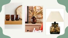 A collage of three tortoiseshell homeware pieces.