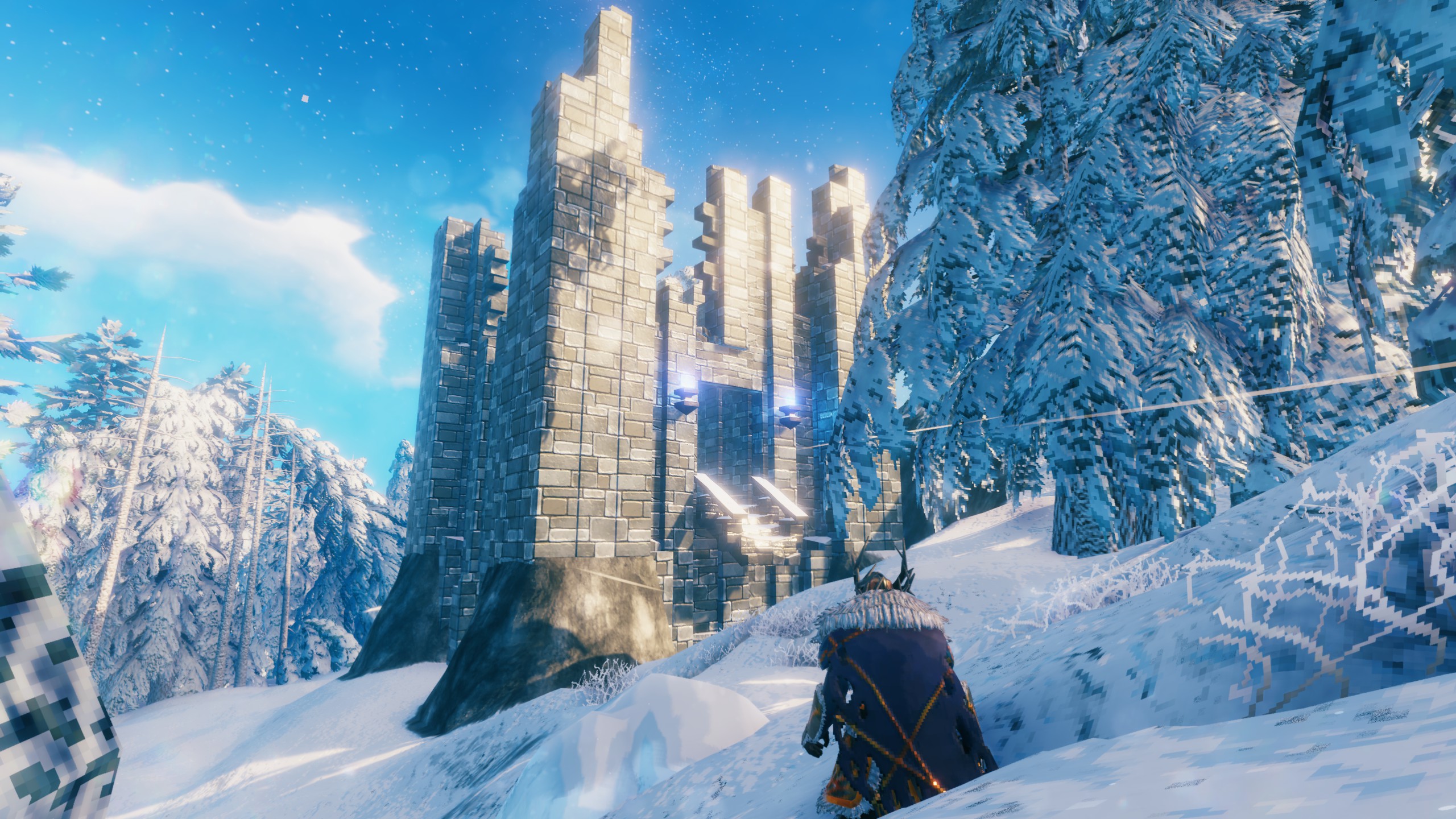 Viking looking at snowy castle
