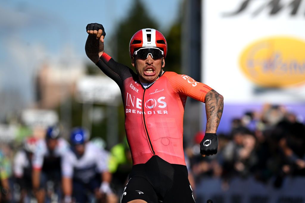 BONDENO ITALY MARCH 25 Caleb Ewan of Australia and Team INEOS Grenadiers celebrates at finish line as stage winner during the 40th Settimana Internazionale Coppi e Bartali 2025 Stage 1 a 1745km stage from Ferrara to Bondeno on March 25 2025 in Bondeno Italy Photo by Dario BelingheriGetty Images