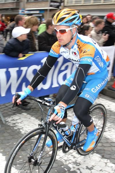 Garmin-Transitions' Tyler Farrar was suitably rugged up against the cold.