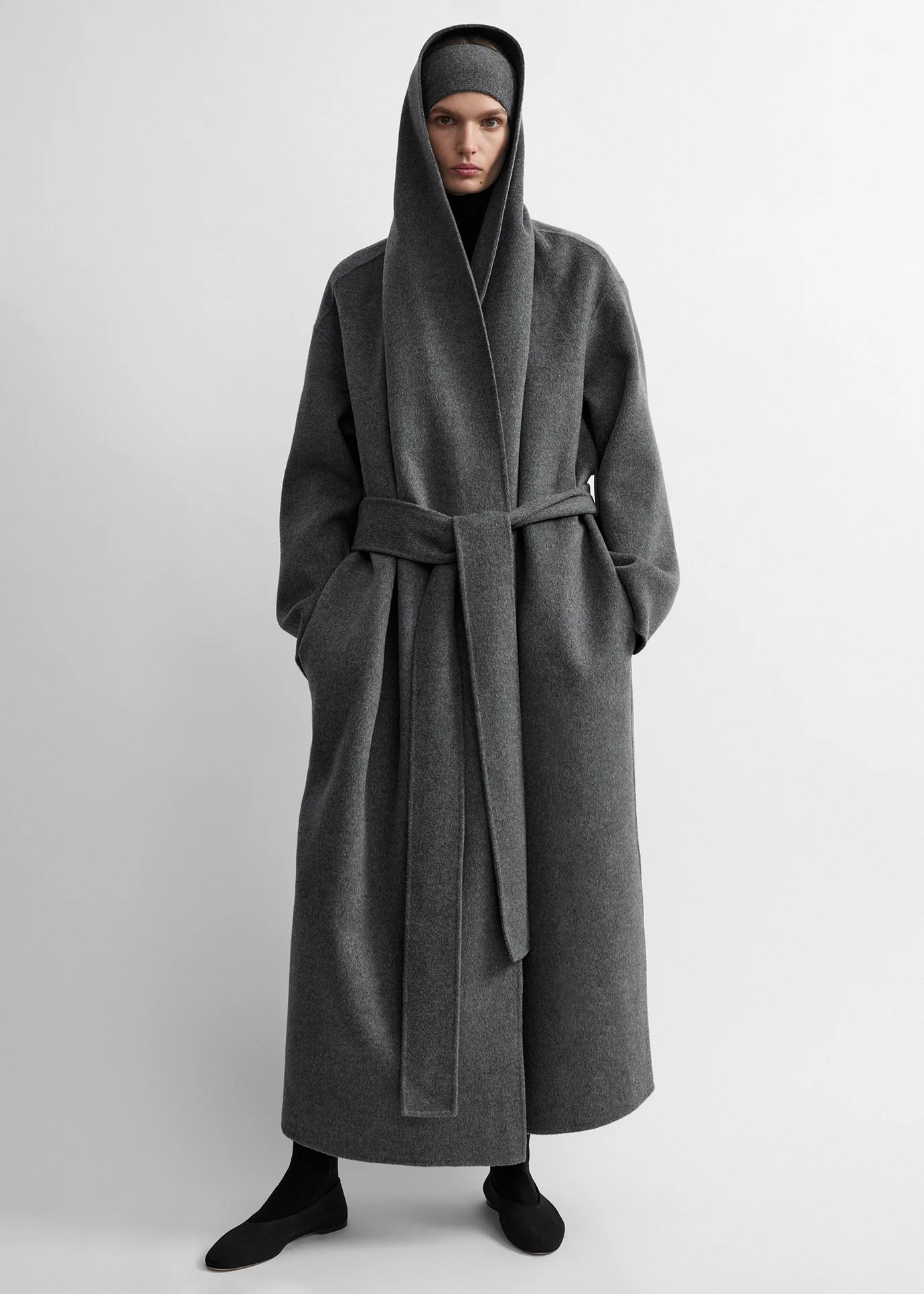 Toteme - INT, Hoodie Belted Coat Grey Melange - Xxs
