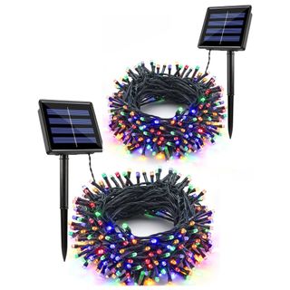 Multicoloured solar powered Christmas lights on black wire