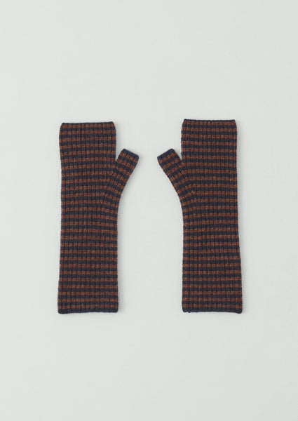 Stripe Wool Cashmere Fingerless Gloves | Navy/pecan