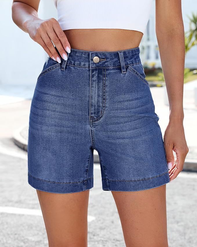 Vetinee, Vetinee Denim Shorts Women High Waisted Plus Size Jean Shorts for Curvy Women Womens Fashion Denim Jorts Cute Clothes Summer Outfits Classic Blue Xx-Large