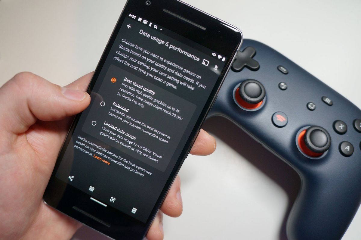 Stadia settings on a Pixel 2 with Stadia controller