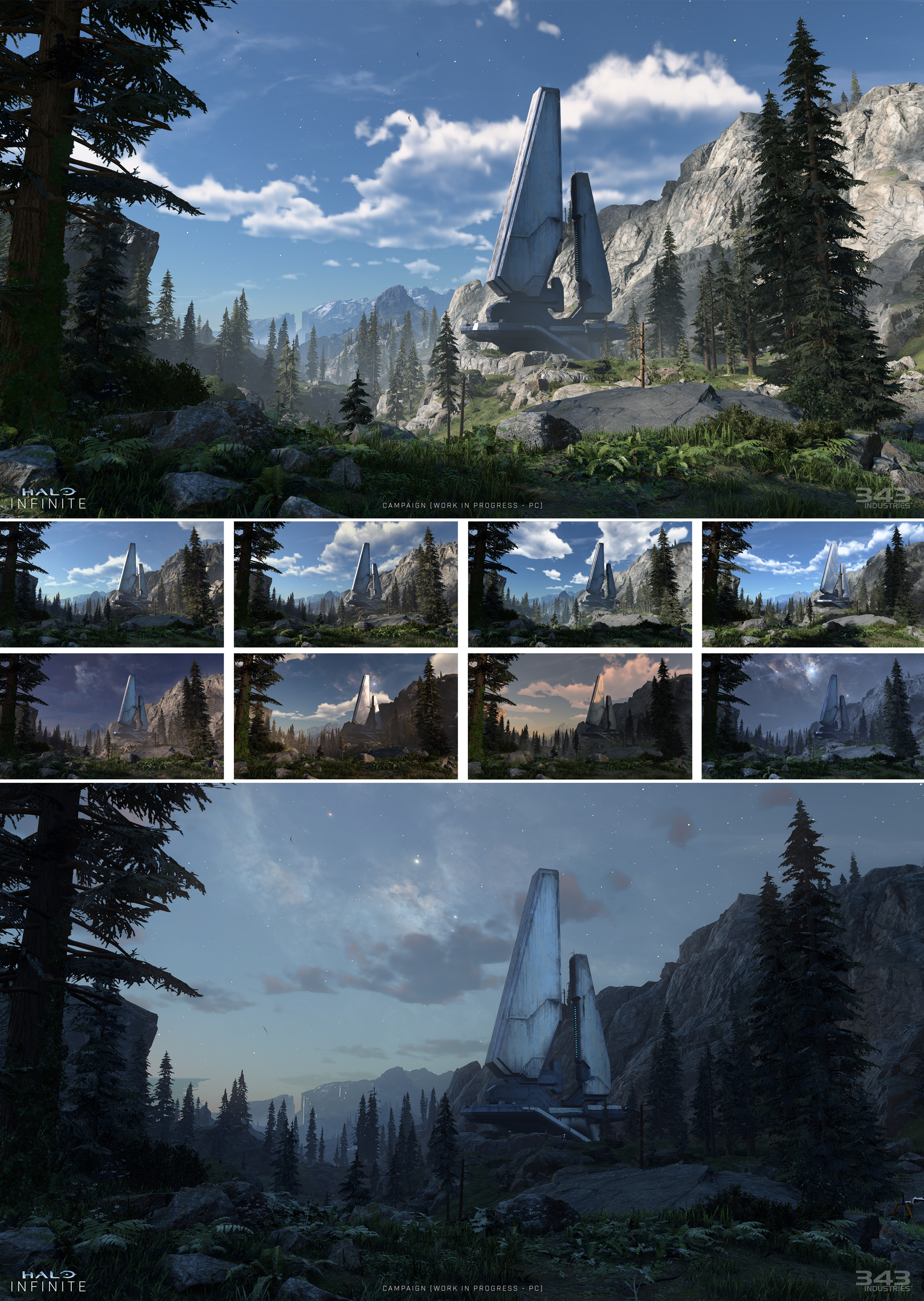 Halo Infinite's time-of-day lighting system, transition from day to night