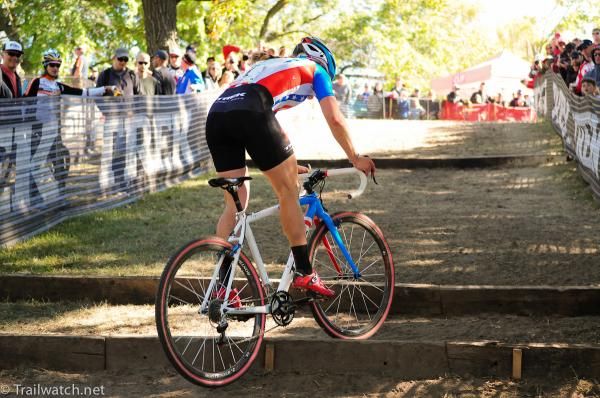 Katie Compton (Trek Cyclocross Collective) putting on a cyclo-cross clinic