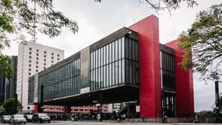 An exterior shot of The Museu de Arte de Sao Paulo in Sao Paulo, Brazil