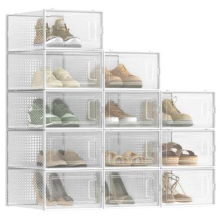 SONGMICS Shoe Boxes Pack of 12 Clear Stackable Plastic Shoe Storage, Walmart