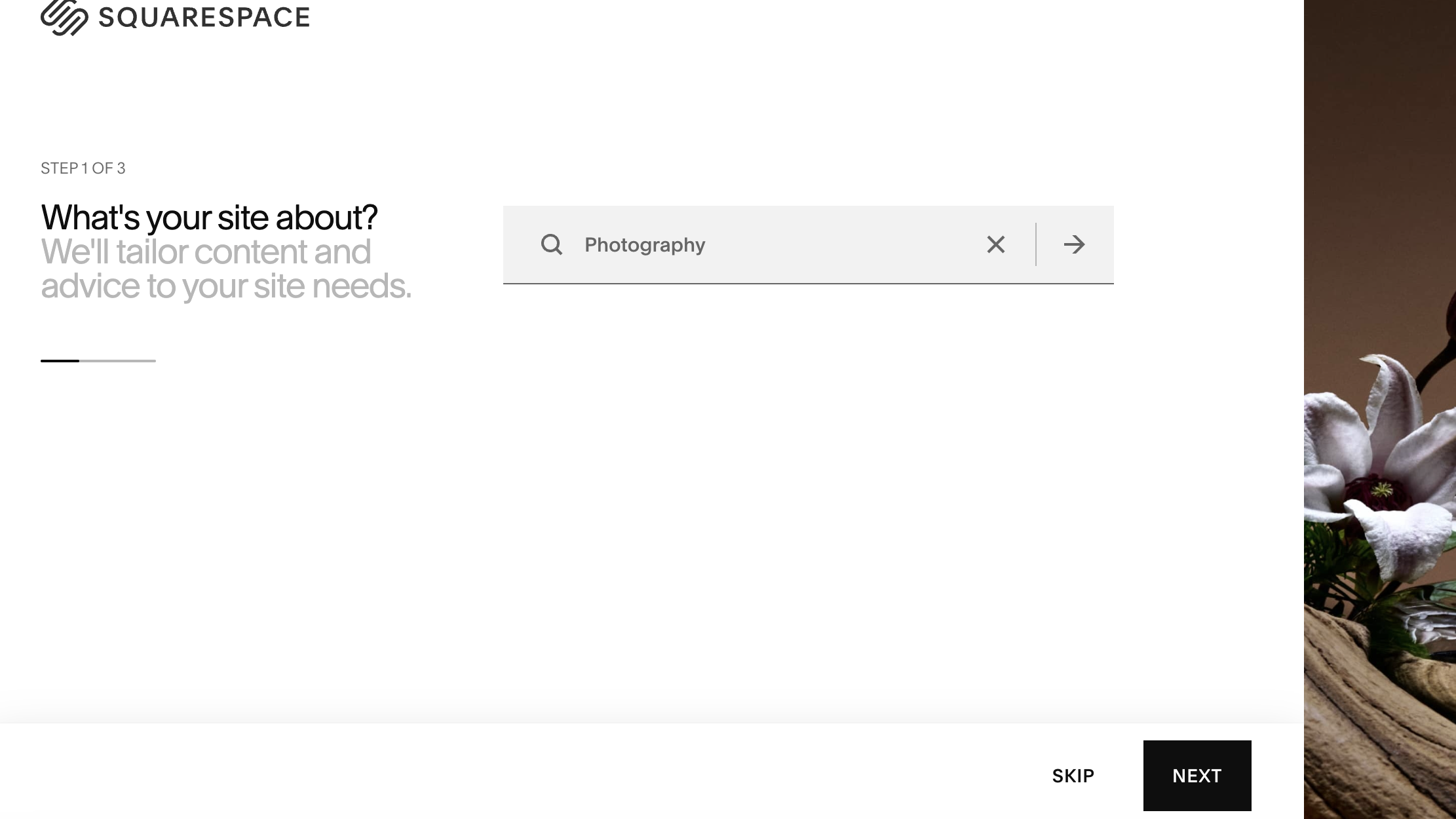 Screengrab showing setup process in Squarespace