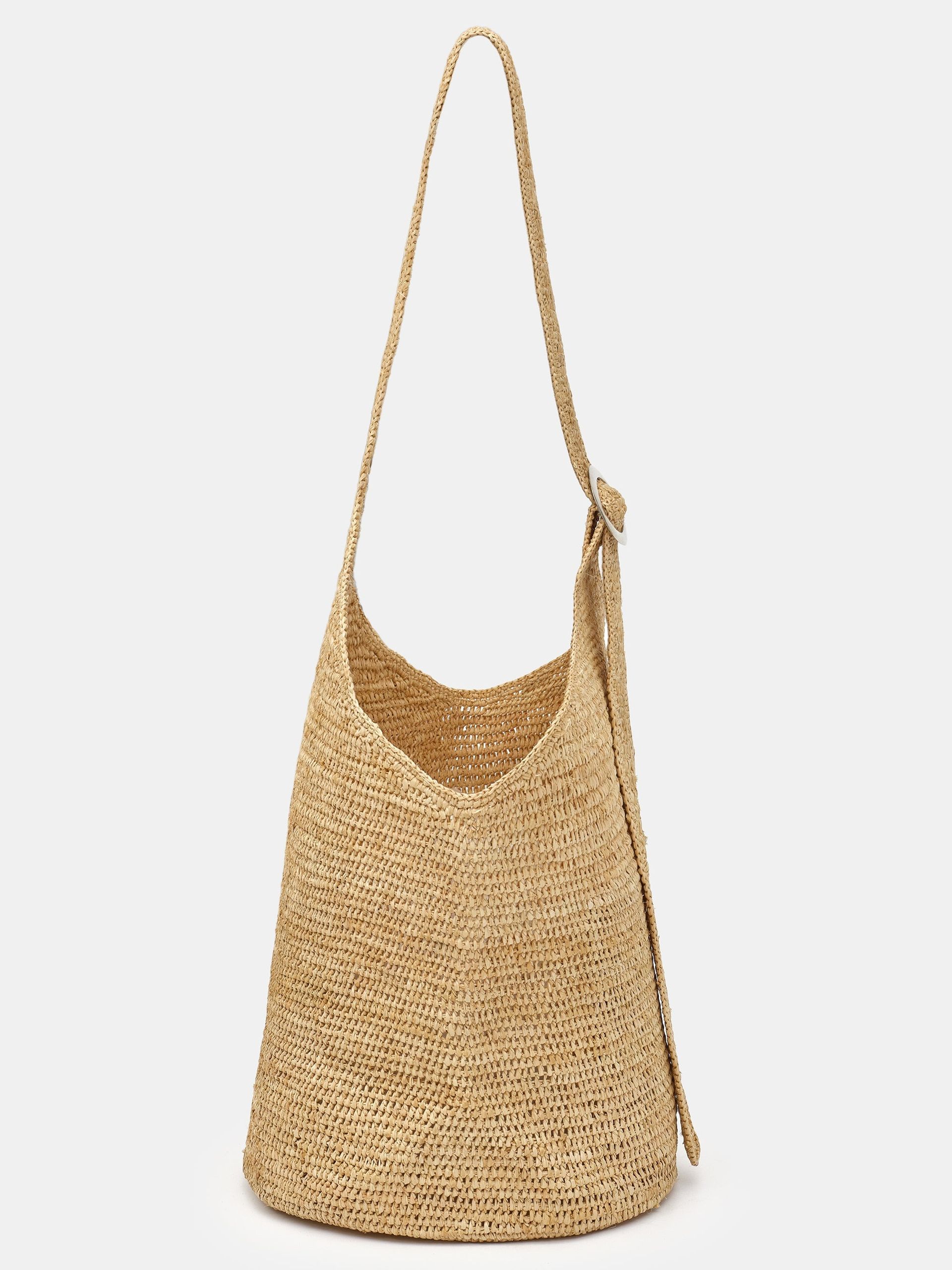 Raffia Bucket Bag, Natural
