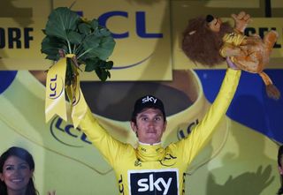 Geraint Thomas in yellow after winning stage 1 of the Tour de France