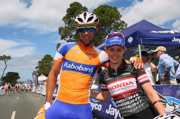 Winners on the second day of the Jayco Bay Classics series - Michael Matthews (Urban) and Tiffany Cromwell (Honda)