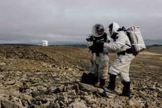 Mars 160 crewmembers on an EVA near FMARS.