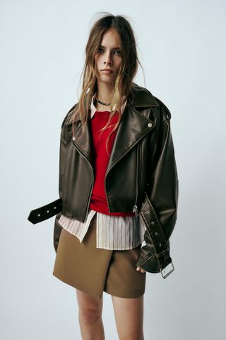 Leather Effect Cropped Biker Jacket