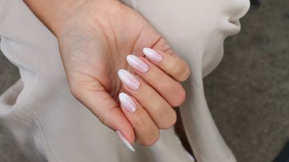 A close-up shot of a BIAB manicure.