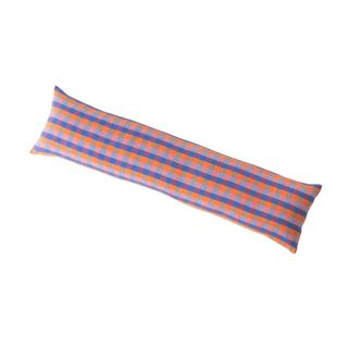 A checked multicolor bolster cushion