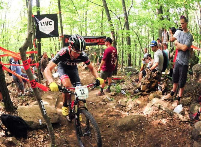 Troy Wells (Clif Bar) summiting the top of the rock garden