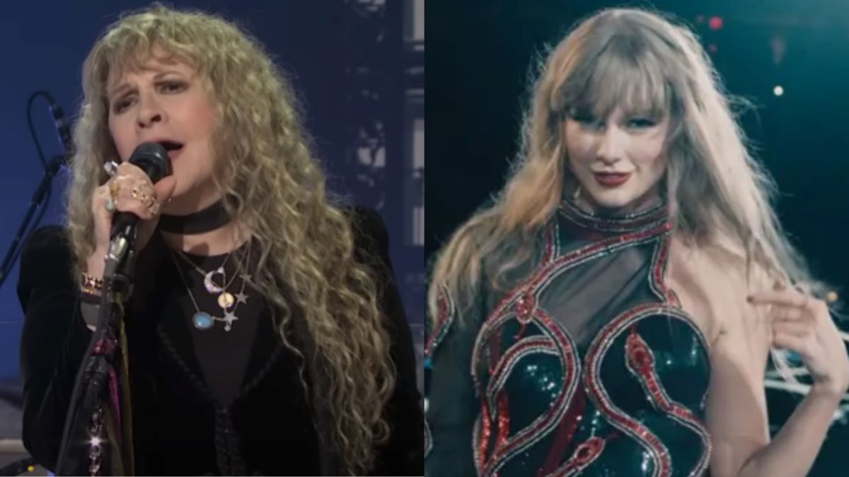 Stevie Nicks at SNL 2024 and Taylor Swift in Reputation bodysuit Eras Tour movie