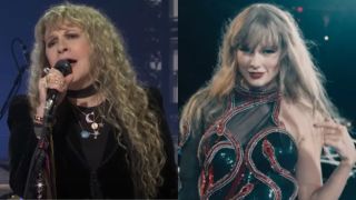 Stevie Nicks at SNL 2024 and Taylor Swift in Reputation bodysuit Eras Tour movie