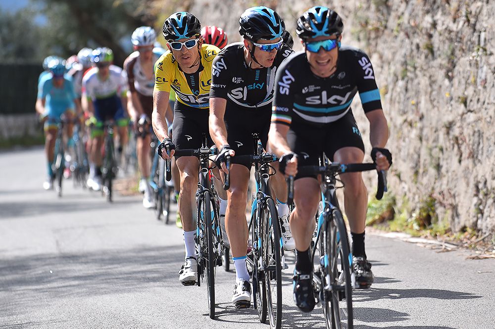 Team Sky ride for Geraint Thomas during the final stage at Paris-Nice.