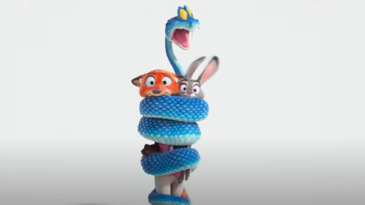 The snake wrapping up Judy and Nick in Zootopia 2.