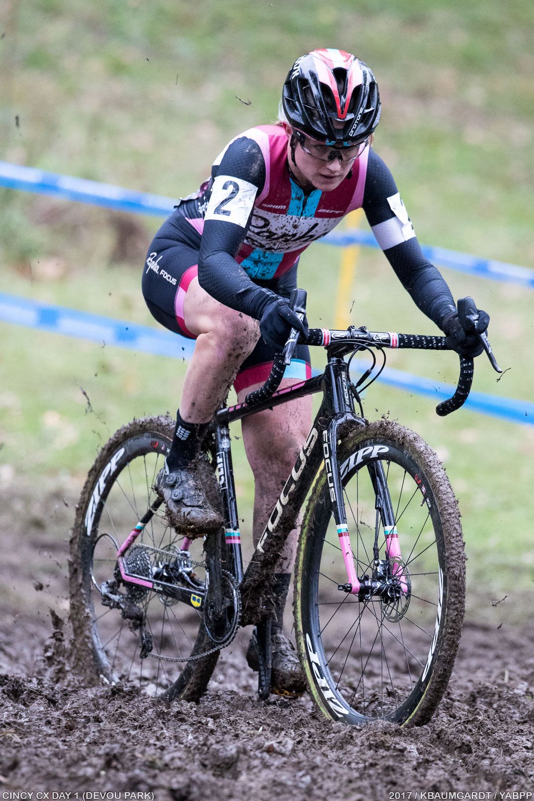 Ellen Noble fights thick hillside muck.