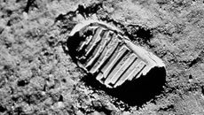 A shot of a footprint on the surface of the moon