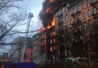 New York City building erupts in flames, partially collapses after explosion
